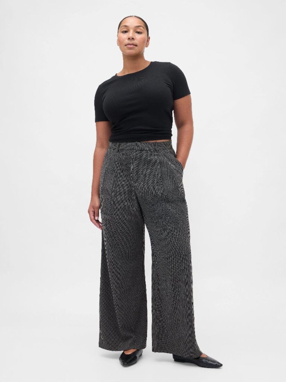 NEW | Gap | 365 High Rise Brushed Twill Pleated Trousers | Black/Gray Gingham - Picture 1 of 8